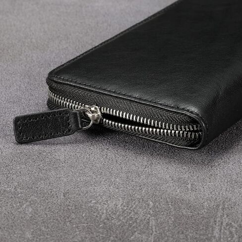 HISCOW Zippered Checkbook Cover & Card Holder with Divider - Italian Calfskin (Aniline Leather Blue) in Kuwait