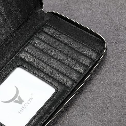 HISCOW Zippered Checkbook Cover & Card Holder with Divider - Italian Calfskin (Aniline Leather Blue) in Kuwait