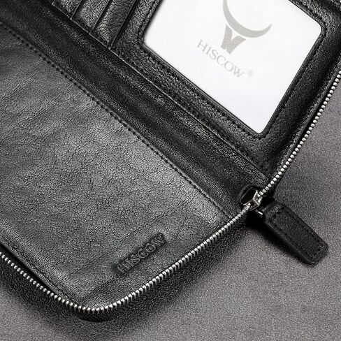 HISCOW Zippered Checkbook Cover & Card Holder with Divider - Italian Calfskin (Aniline Leather Blue) in Kuwait