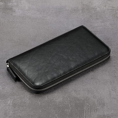 HISCOW Zippered Checkbook Cover & Card Holder with Divider - Italian Calfskin (Aniline Leather Blue) in Kuwait