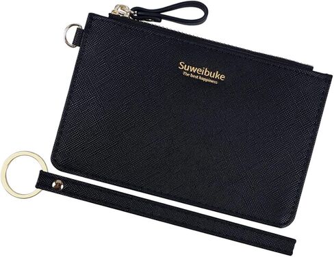 Aiyo Nice Women Slim RFID Card Case Holder Wristlet Zip ID Case Wallet Small Leather Wallet Coin Purse with Keychain in Kuwait