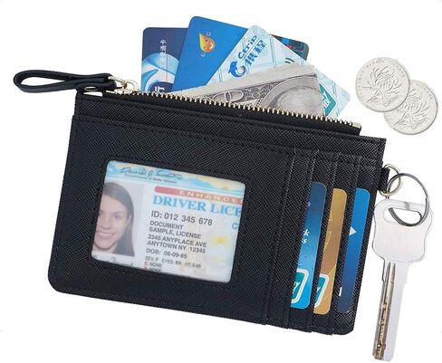 Aiyo Nice Women Slim RFID Card Case Holder Wristlet Zip ID Case Wallet Small Leather Wallet Coin Purse with Keychain in Kuwait