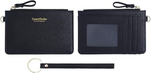 Aiyo Nice Women Slim RFID Card Case Holder Wristlet Zip ID Case Wallet Small Leather Wallet Coin Purse with Keychain in Kuwait