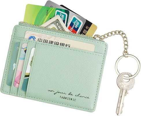 Women Slim Leather Card Case Holder Small Wallet Cute Coin Purse Girl Mini Wallet with Keychain (A-Grey) in Saudi Arabia