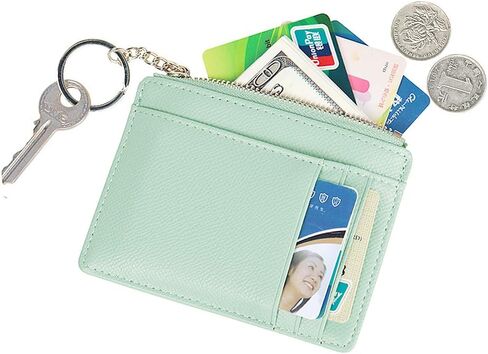 Women Slim Leather Card Case Holder Small Wallet Cute Coin Purse Girl Mini Wallet with Keychain (A-Grey) in Saudi Arabia