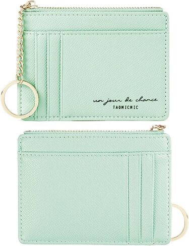Women Slim Leather Card Case Holder Small Wallet Cute Coin Purse Girl Mini Wallet with Keychain (A-Grey) in Saudi Arabia