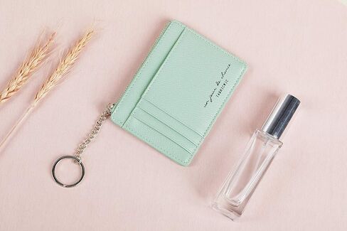 Women Slim Leather Card Case Holder Small Wallet Cute Coin Purse Girl Mini Wallet with Keychain (A-Grey) in Saudi Arabia
