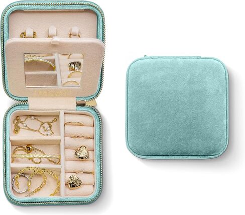 Benevolence LA Plush Velvet Jewelry Box | Travel Jewelry Case Organizer with Mirror | Featured in Oprah's Favorite Things | Best Gifts For Daughter, Girlfriend, Mom | Gifts For Her - Cyan in Kuwait