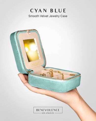 Benevolence LA Plush Velvet Jewelry Box | Travel Jewelry Case Organizer with Mirror | Featured in Oprah's Favorite Things | Best Gifts For Daughter, Girlfriend, Mom | Gifts For Her - Cyan in Kuwait
