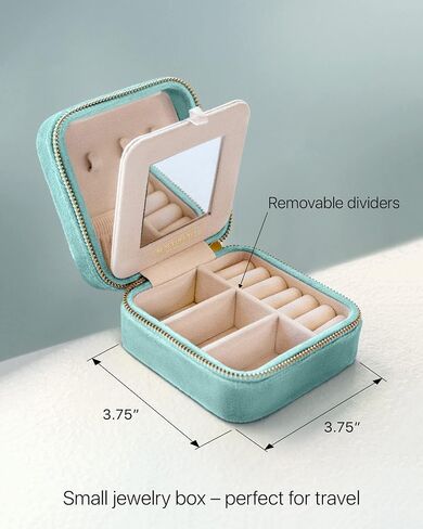 Benevolence LA Plush Velvet Jewelry Box | Travel Jewelry Case Organizer with Mirror | Featured in Oprah's Favorite Things | Best Gifts For Daughter, Girlfriend, Mom | Gifts For Her - Cyan in Kuwait