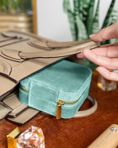 Benevolence LA Plush Velvet Jewelry Box | Travel Jewelry Case Organizer with Mirror | Featured in Oprah's Favorite Things | Best Gifts For Daughter, Girlfriend, Mom | Gifts For Her - Cyan in Kuwait
