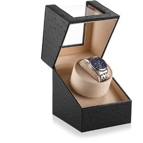 Automatic Single Watch Winder in Black Carbon Fiber Leather with Japanese Quiet Motor，AC Adapter or Battery Powered