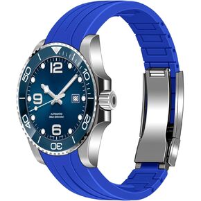Craftsmanship Curved Ends 20mm 22mm Silicone Watch Band Rubber Watch Bands Strap Solid High Polised Brushed Double Lock Mechanical Buckle for Man Women