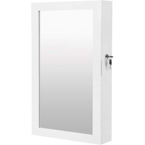 SONGMICS Lockable Jewelry Cabinet Armoire with Mirror, Wall-Mounted Space Saving Jewelry Storage Organizer, Rustic Brown UJJC051K01