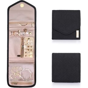 BAGSMART Travel Jewelry Organizer Case Foldable Jewelry Roll for Journey-Rings, Necklaces, Earrings, Bracelets,Mini,Beige in Kuwait