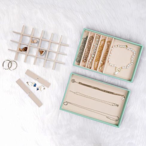 ProCase Set of 4 Stackable Jewelry Organizer Trays for Drawers, Jewelry Drawer Inserts Container Display Case Storage for Earring Necklace Rings Bracelet with Removable Dividers -Grey in Kuwait