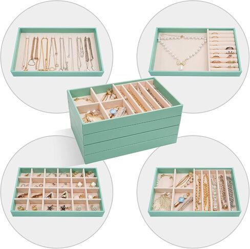 ProCase Set of 4 Stackable Jewelry Organizer Trays for Drawers, Jewelry Drawer Inserts Container Display Case Storage for Earring Necklace Rings Bracelet with Removable Dividers -Grey in Kuwait