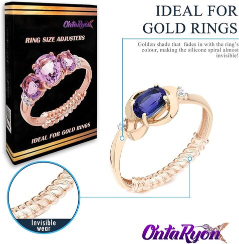 اونتاريون اداة ضبط مقاس الخاتم - اداة شد مطاطية للخواتم الذهبية - واقيات سيليكون للخواتم السائبة - فواصل مجوهرات بـ 4 مقاسات - ريسيزر ذهبي للرجال والنساء - 8 قطع حلزونية - ارتداء مريح in Kuwait