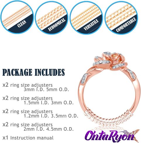اونتاريون اداة ضبط مقاس الخاتم - اداة شد مطاطية للخواتم الذهبية - واقيات سيليكون للخواتم السائبة - فواصل مجوهرات بـ 4 مقاسات - ريسيزر ذهبي للرجال والنساء - 8 قطع حلزونية - ارتداء مريح in Kuwait