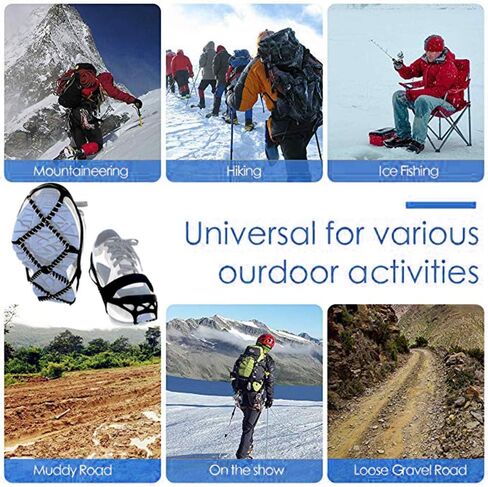 Ice Cleats, Highly Elastic Traction Cleats Grippers with Magic Tape Straps and Storage Bag, Anti Slip Walk Traction Cleats for Hiking Walking on Snow and Ice in Saudi Arabia