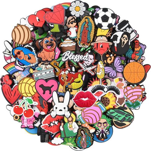 XQNB Lot of 25, 50, 100pcs Random Different Shoe Charms Shoes Decoration for Kids Boys Girls Men Women Party Birthday Gifts in Kuwait