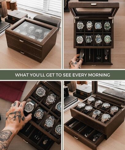 صندوق مجموعة ساعات TAWBURY 8 للرجال – صندوق ساعات رجالي للساعات الكبيرة | حافظة ساعة من الجلد الأسود الصناعي | حامل الساعات الفاخرة | مشاهدة المنظم | علبة الساعة | حالات مشاهدة | مجموعة صندوق الساعات باللون الأسود in Kuwait