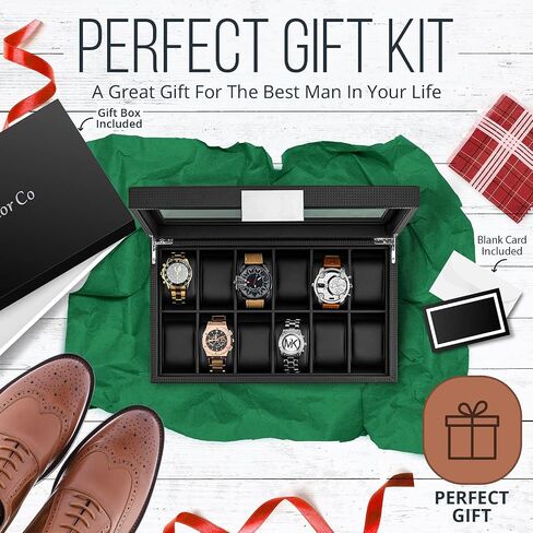 Travel Watch Case - 3 Slot Box for Mens Watches, Men's Watch Holder Boasts Metal Buckle, Carbon Fiber Design, Secured Velcro Closure & Leather Pillows, Small for Traveling - Black in Saudi Arabia