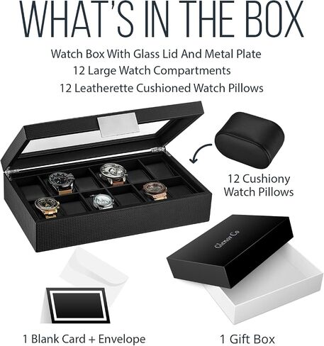 Travel Watch Case - 3 Slot Box for Mens Watches, Men's Watch Holder Boasts Metal Buckle, Carbon Fiber Design, Secured Velcro Closure & Leather Pillows, Small for Traveling - Black in Saudi Arabia
