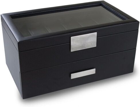 Travel Watch Case - 3 Slot Box for Mens Watches, Men's Watch Holder Boasts Metal Buckle, Carbon Fiber Design, Secured Velcro Closure & Leather Pillows, Small for Traveling - Black in Saudi Arabia