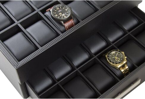 Travel Watch Case - 3 Slot Box for Mens Watches, Men's Watch Holder Boasts Metal Buckle, Carbon Fiber Design, Secured Velcro Closure & Leather Pillows, Small for Traveling - Black in Saudi Arabia
