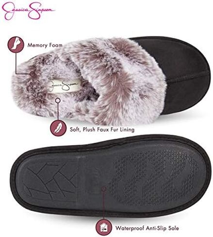 Jessica Simpson womens Comfy Faux Fur House Slipper Scuff Memory Foam Slip on Anti-skid SoleSlipper in Saudi Arabia