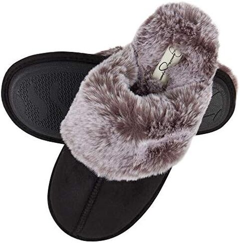 Jessica Simpson womens Comfy Faux Fur House Slipper Scuff Memory Foam Slip on Anti-skid SoleSlipper in Saudi Arabia
