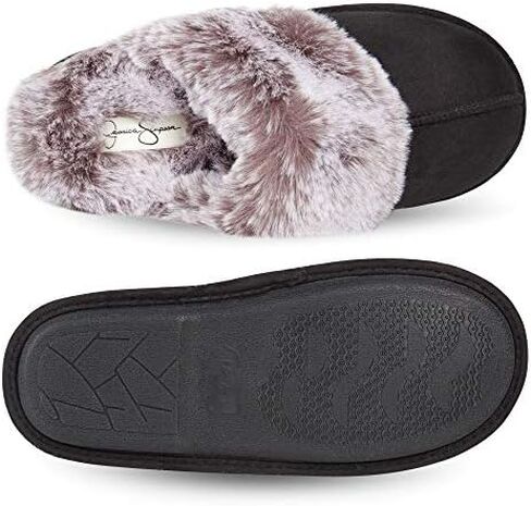 Jessica Simpson womens Comfy Faux Fur House Slipper Scuff Memory Foam Slip on Anti-skid SoleSlipper in Saudi Arabia