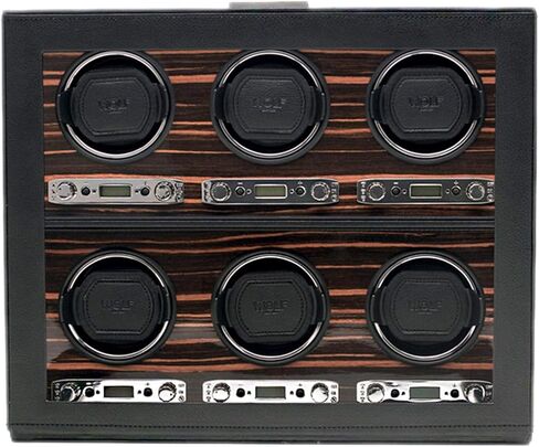 WOLF 459256 Roadster 6 Piece Watch Winder with Cover, Black in Kuwait