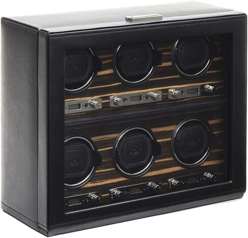 WOLF 459256 Roadster 6 Piece Watch Winder with Cover, Black in Kuwait