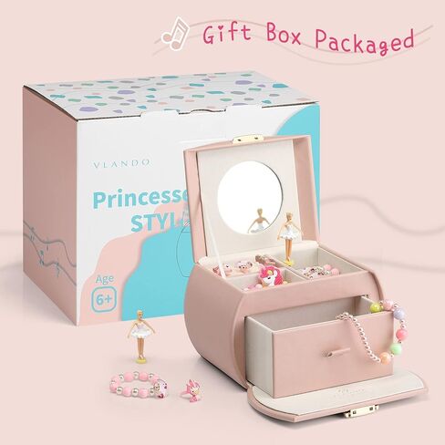 Vlando Kids Musical Jewelry Box for Girls with Drawer, Music Box with Ballerina and Stickers for Birthday Bedroom Decor, Gifts for Girls Kids Christmas Thanksgiving Gifts 2023 - Blue in Kuwait