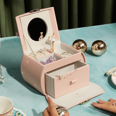 Vlando Kids Musical Jewelry Box for Girls with Drawer, Music Box with Ballerina and Stickers for Birthday Bedroom Decor, Gifts for Girls Kids Christmas Thanksgiving Gifts 2023 - Blue in Kuwait