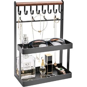 Lolalet Jewelry Organizer Stand Holder, 4-Tier Cute Necklace Holder Stand Rack with 12 Hooks Place Rings Necklaces for Teen Girl Room Decor -Black