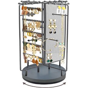 ProCase Rotating Jewelry Organizer Stand Earring Holder Organizer with 28 Necklace Hooks, Jewelry Tree Earring Stand Tower Storage Rack Bracelet Holder, Holds More than 100 Pairs Earrings -Black in Kuwait