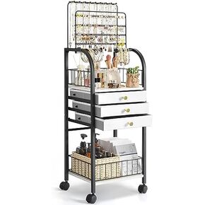 Keebofly Jewelry Organizer,Large Jewelry Stand with 3 Jewelry Box Drawer, Jewelry Holder Necklace Organizer Earring Storage Jewelry Armoire with Display for Earring Necklace Ring Bracelet (Black) in Saudi Arabia