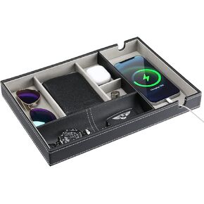 ProCase Valet Tray للرجال، منظم منضدة EDC تفريغ صواني Catchall مع محطة شحن الهاتف، صندوق تخزين من الجلد الصناعي لمدخل خزانة الملابس لساعة المحفظة الرئيسية والنظارات الشمسية - أزرق داكن in Kuwait