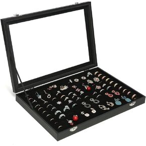 100 Slots Ring Box Storage Organizer Jewelry Ring Display Case with Transparent Lid Ring Holder Case Jewelry Box Organizer Ring Earring Holder Jewelry Tray Organizer…