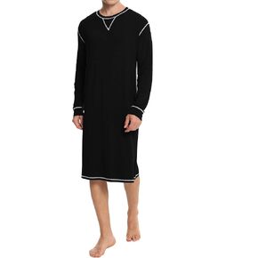 SWOMOG Men's Nightshirt Long Sleeve Nightgown Soft Loose Sleepwear Lightweight Nightwear Comfy Henley Sleep Shirt S-XXL