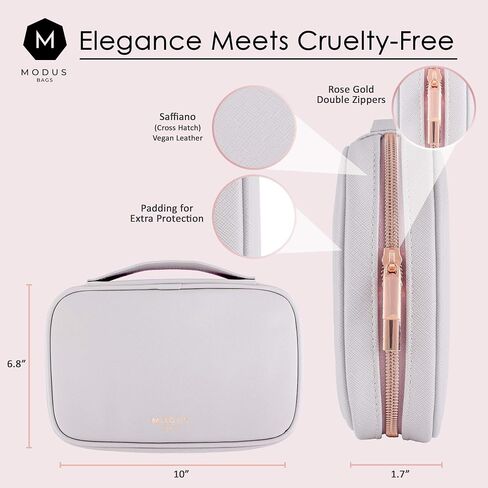 MODUS BAGS Travel Jewelry Organizer, Large Capacity Case for Tangle-Free Earrings, Necklaces, Rings Storage (Light Gray Vegan Leather, Rose Gold Hardware, Gift Box) in Saudi Arabia