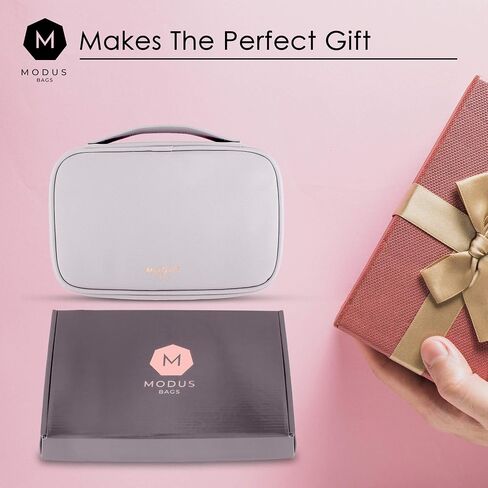 MODUS BAGS Travel Jewelry Organizer, Large Capacity Case for Tangle-Free Earrings, Necklaces, Rings Storage (Light Gray Vegan Leather, Rose Gold Hardware, Gift Box) in Saudi Arabia
