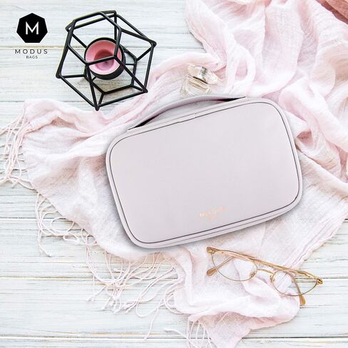 MODUS BAGS Travel Jewelry Organizer, Large Capacity Case for Tangle-Free Earrings, Necklaces, Rings Storage (Light Gray Vegan Leather, Rose Gold Hardware, Gift Box) in Saudi Arabia