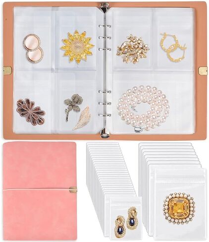 Jewelry Organizer, 2 Pack Jewelry Storage Book with Pockets, Foldable Earrings Travel Album, PU Leather Accessories Holder Booklet for Bracelets Necklace Rings (128 Grids+128 Anti-Oxidation PVC Bags) in Kuwait