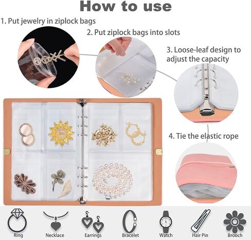 Jewelry Organizer, 2 Pack Jewelry Storage Book with Pockets, Foldable Earrings Travel Album, PU Leather Accessories Holder Booklet for Bracelets Necklace Rings (128 Grids+128 Anti-Oxidation PVC Bags) in Kuwait