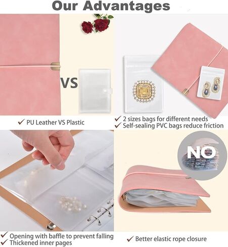 Jewelry Organizer, 2 Pack Jewelry Storage Book with Pockets, Foldable Earrings Travel Album, PU Leather Accessories Holder Booklet for Bracelets Necklace Rings (128 Grids+128 Anti-Oxidation PVC Bags) in Kuwait