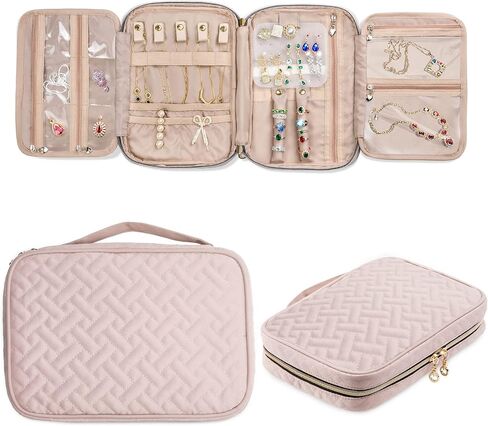 Travel Jewelry Organizer Case, Jewelry Travel Bags for Women, Small Travel Jewelry Case for Tangle-Free Earrings, Necklaces, Rings Storage, Travel Accessories, Black in Kuwait